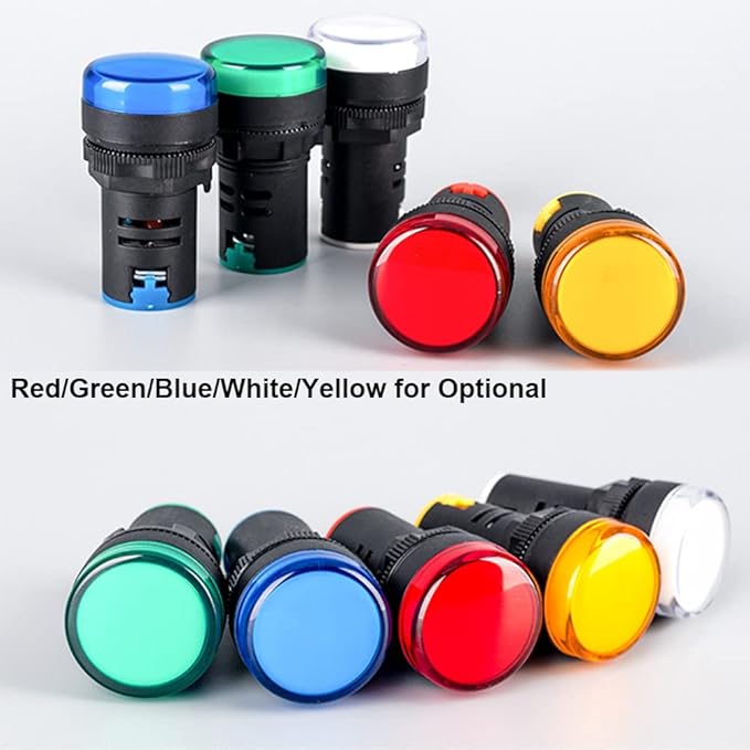 12pcs 22mm AC/DC 12-24V 20mALED Power Indicator, LED Pilot Signal Light Panel Indicator, LED Flash Light (Red/Yellow/Blue/Green, Each Color 3pcs)