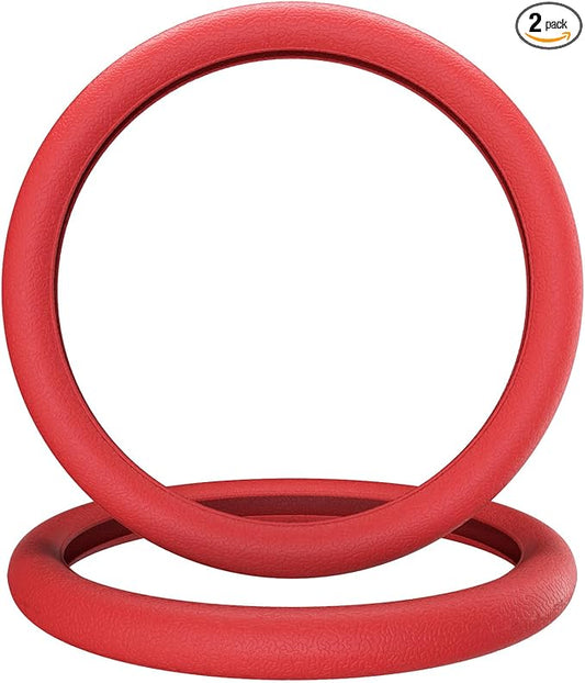 LRITER Car Steering Wheel Cover, Non-Slip Silicone Material, Multiple Color Choices, Universal Auto Parts Steering Wheel Cover, Suitable for Most Cars (Red2PCS)