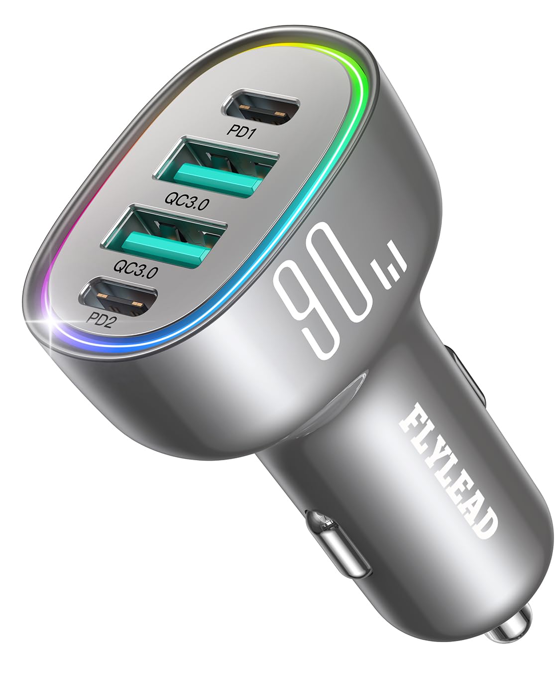Car Charger USB C 90W 4-Port Car Phone Charger Compatible with iPhone 16/15/14/13/12 Pro Max Plus [A Must for Family Travel] Super Fast Charging Cigarette Lighter Adapter Port