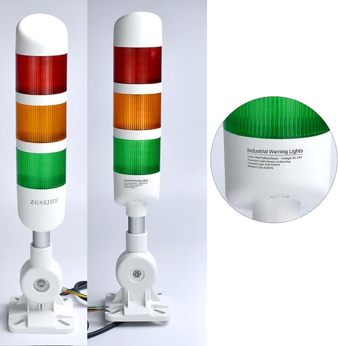 12V Signal Tower Stack Lights 3-Layer Led Industrial Warning Lights, Column Tower Lamp with Rotatable Base Steady 12V DC/AC with Buzzer
