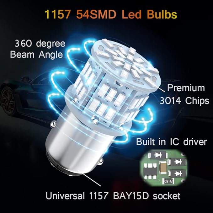 1157 Led Brake Light Bulb Red, 12V-24V 1157 7528 2357 2057 BAY15D LED Replacement Light Bulb for Brake Light Tail Light for Car RV Trailer Boat, 54SMD 3014 Chipset,4PCS