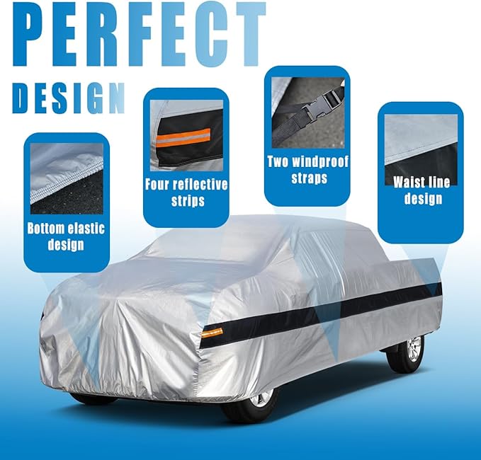 10 LayerTruck Cover Waterproof All Weather. Pickup Truck Cover Rain Snow UV Dust Protection. Length: 210-230 inches, Universal Fit for Ford F150 Chevy Silverado Dodge Ram 1500.