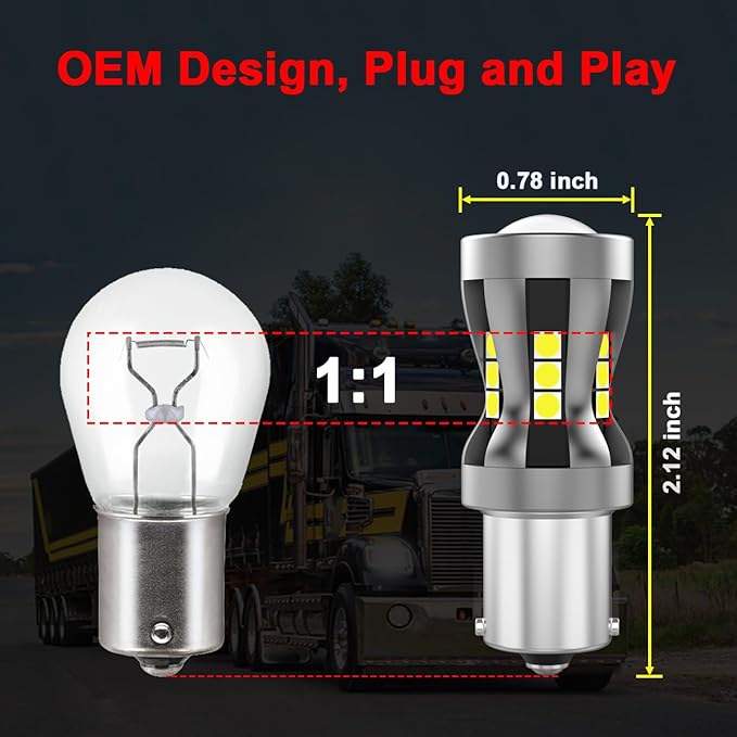 1156 P21W BA15S LED Backup Reverse Light Bulbs for Freightliner Cascadia Coronado Columbia M2 106 112 FL50/60/70/80/106/112, 6000K White High Power Brightness Error Free, Pack of 2