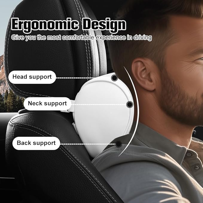 HOPON 2 Pack Headrest Pillow for Tesla Model 3 Model Y with Adjustable Strap,Tesla Neck Pillow with Leather,for Head,Neck,Shoulders,Multipurpose,Tesla Accessories(White)