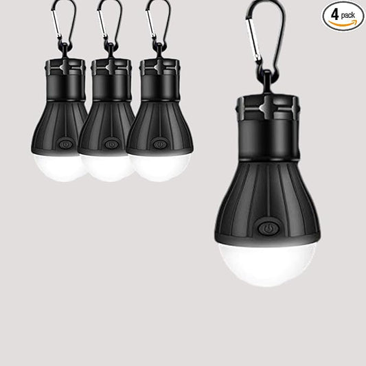 4 Packs LED Camping Lights ,Camping Gear, Camping Tent Lantern Tent Lights Portable Outdoor Waterproof Emergency Light Bulb,Super Bright, for Hiking, Party，Camping, Fishing, Power Failure (Black )
