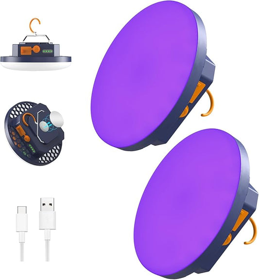 2pcs 10000mAh Rechargeable Camping Light Brightness Stepless Dimming, IP45 Waterproof Tent Light Power Failure (UV)