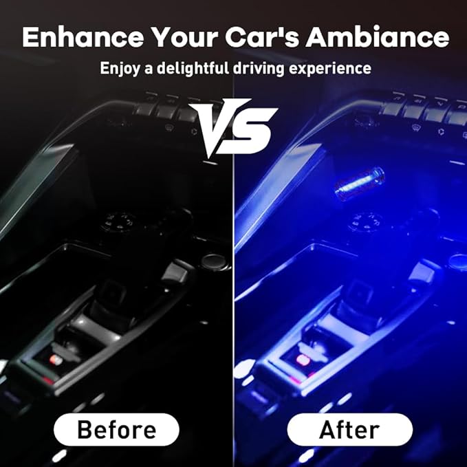 14 in 1 Modes Car USB Night Light, 7 Colors Touch Adjustment LED Interior Night Lighting Plug in USB Mini Ambient Lamps for Car, Camping, Holiday Decoration, Bedroom, Party(4Pcs)