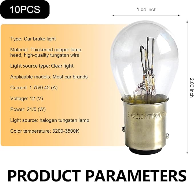 10PCS 1157 Light Bulb, Double Tail High and Low Brake Light Bulb, P21/5W S25 2057 2357 7528 BAY15D Bulbs, Universal Halogen Turn Signal Parking Lights(White)