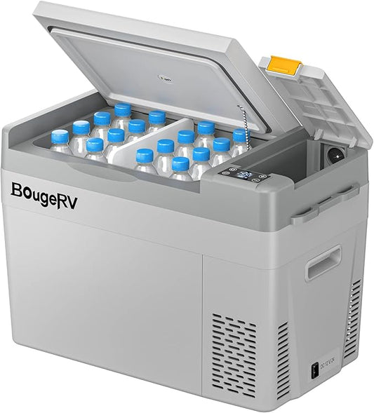 BougeRV 12 Volt Refrigerator, CRPRO 30 Quart 12V Car Fridge, Portable Freezer (-8℉~50℉), Compressor Electric Cooler with 12V/24 DC, 110-240 AC for Outdoor Camping Overlanding Truck RV SUV Van (White)