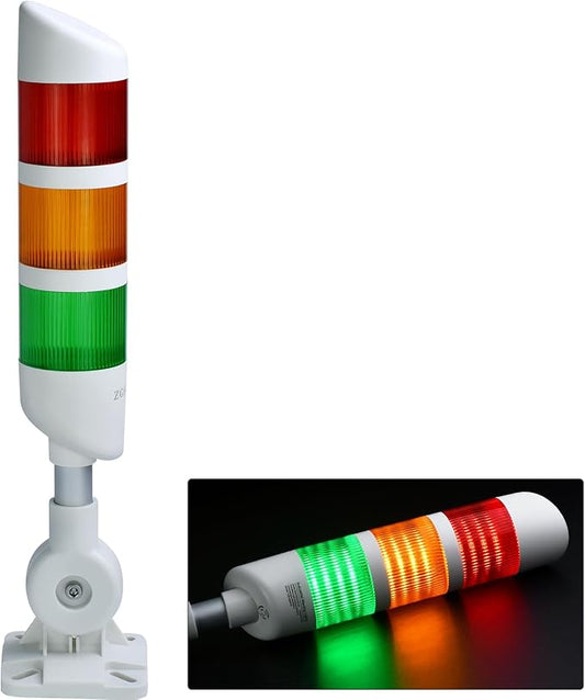12V Signal Tower Stack Lights 3-Layer Led Industrial Warning Lights, Column Tower Lamp with Rotatable Base Steady 12V DC/AC with Buzzer