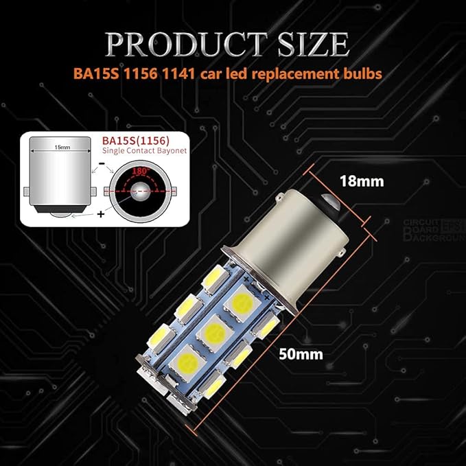 YM E-Bright 1156 BA15S White Car Turn Signal Bulb 1003 7506 1141 Replacement LED Bulb for Car Tail Light RV Camper Reverse Corner Reverse light Rear Light, Pack of 4
