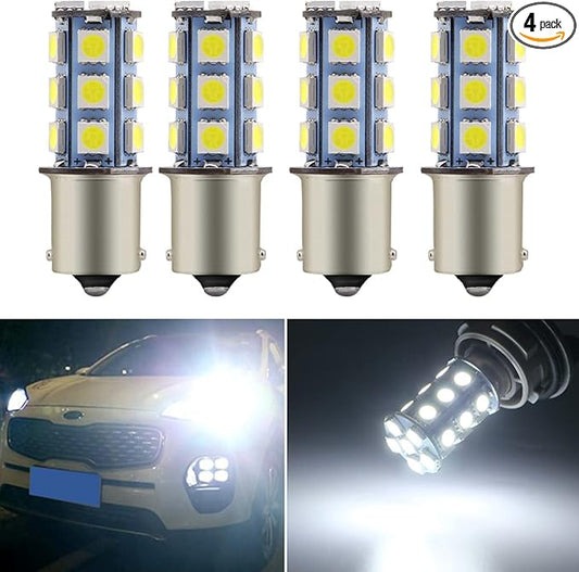 YM E-Bright 1156 BA15S White Car Turn Signal Bulb 1003 7506 1141 Replacement LED Bulb for Car Tail Light RV Camper Reverse Corner Reverse light Rear Light, Pack of 4