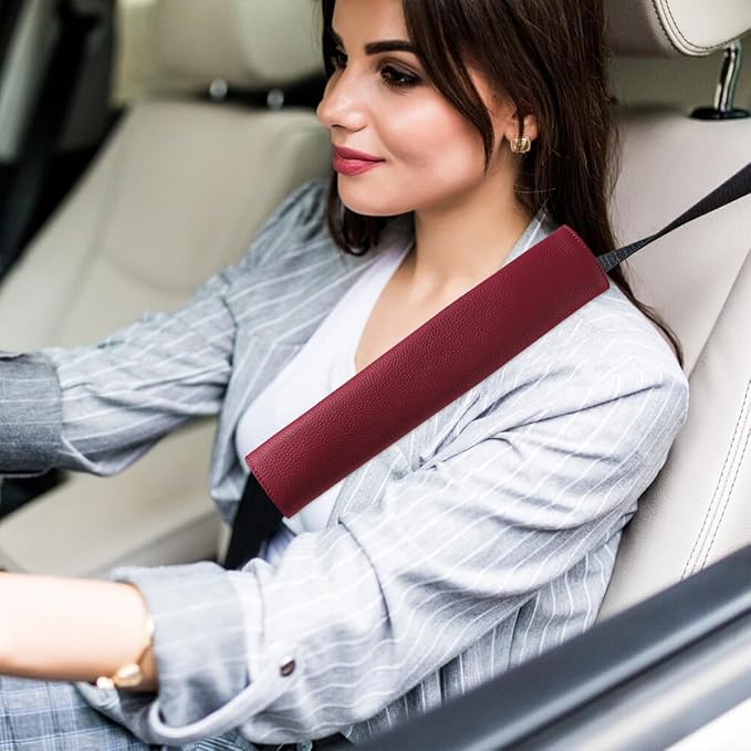 Car Seat Belt Covers for Adults Soft Leather Seatbelt Shoulder Pad Neck Cushion Protector Comfortable Driving Car Accessories Truck SUV Airplane Backpack (SC01Beige-12.4in-1Pack)
