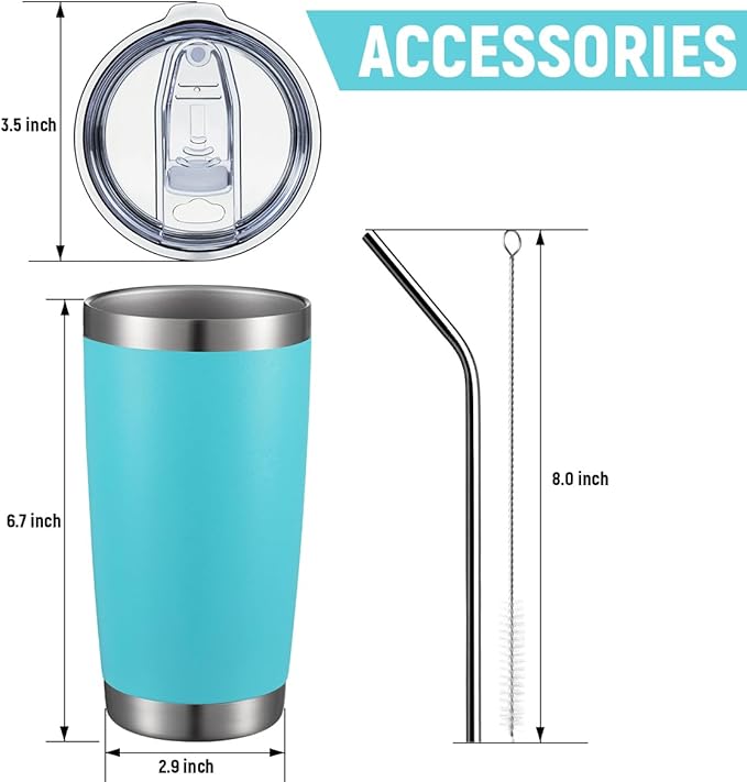 COMOOO 20oz 6 Pack Double Wall Vacuum Insulated Travel Mug, Stainless Steel Tumbler with Lid, Durable Powder Coated Insulated Coffee Cup for Cold & Hot Drinks (Light Blue, 6 Pack)