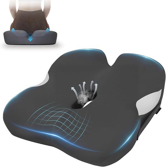 18.5" x 16.5" Extra Large Memory Foam Cushion, Tailbone Pain Relief Cushion for Long Sitting Hip Support, Breathable Donut Pillow Desk Chair Cushion for Office, Home, Driving