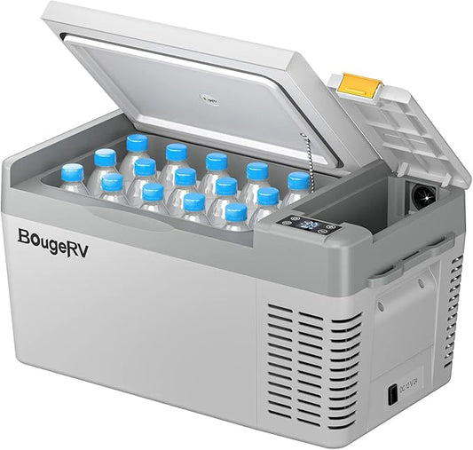 BougeRV 12 Volt Refrigerator, CRPRO 21 Quart 12V Car Fridge, Portable Freezer (-8℉~50℉), Compressor Electric Cooler with 12V/24 DC, 110-240 AC for Outdoor Camping Overlanding Truck RV SUV Van (White)