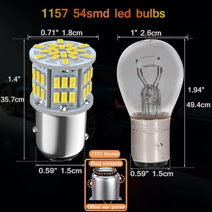 1157 Led Brake Light Bulb, 12V-24V 1157 7528 2357 2057 BAY15D LED Replacement Light Bulb for Brake Tail Light for Car RV Trailer Boat, 54SMD 3014 Chipset White light, 4PCS