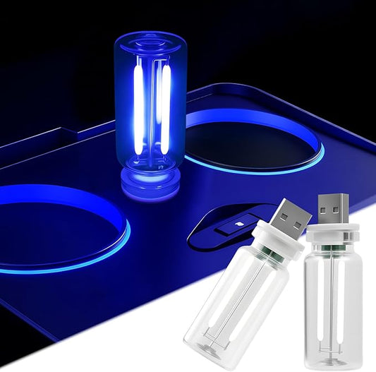 2 PCS Car USB Night Light Bulb, Touch Dimmable Car Interior Ambient Lights, Portable Mini USB Retro Glass Bottle Lamp Decorations for Vehicle, Bedroom, Hallway, Camping (Blue)