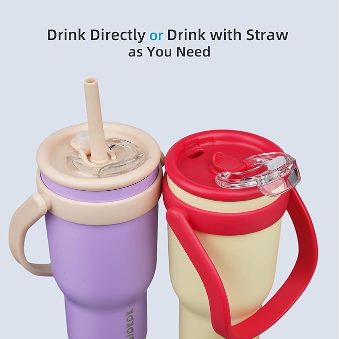 BJPKPK 40 OZ Insulated Travel Tumbler with Handle and Straw, Stainless Steel Water Bottle, Double Wall Vacuum Insulated Mug, for Work, Car, Travel, Cream