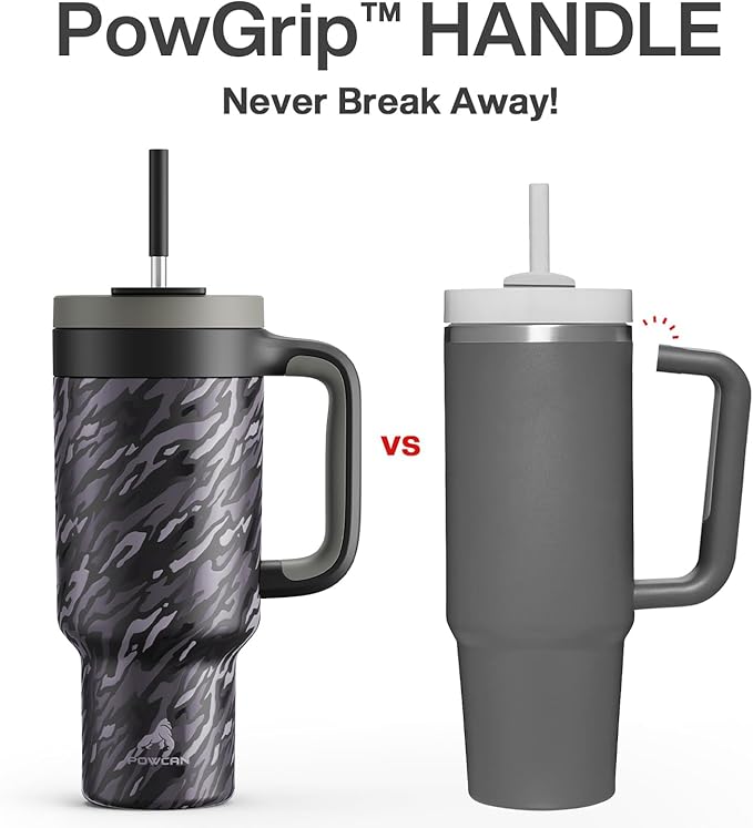 40 oz Camo Tumbler with Handle, 2-in-1 Straw and Sip Lid, Leakproof, Dishwasher Safe, Insulated Stainless Steel Travel Coffee Mug, Keeps Cold for 34 Hours, Fits in Car Cup Holder (Shadow Camo)