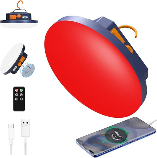 10000mAh Rechargeable Camping Light Insect Not Attract 4000LM Work Light White/Red/Pink/SOS Brightness Stepless Dimming, IP45 Waterproof Tent Light Power Failure (Remote)