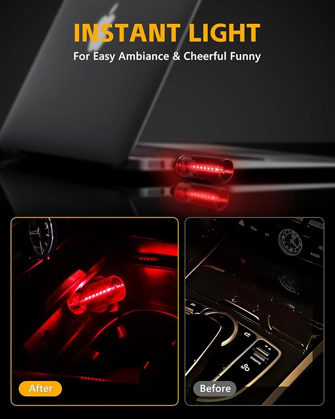 2PCS USB Lights for Car, Retro LED Car Interior Lamp Ambient Lighting, Universal USB Plug Lights for Cars, bedrooms, Camping, Parties, Clear Glass Bottle Decorative Night Light, Red Light