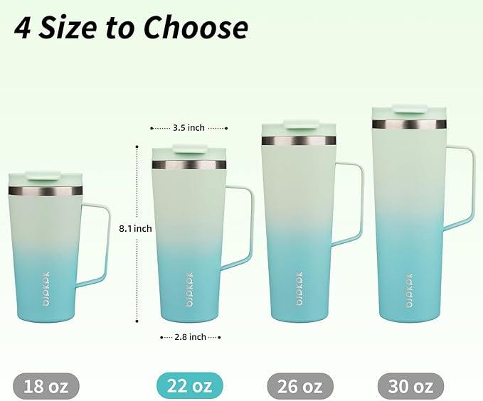 BJPKPK Insulated Tumbler with Handle, 22oz Insulated Tumblers with Lid and Straw, Stainless Steel Metal Water Bottles, Coffee Travel Mugs, Cups, Mint