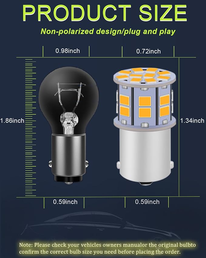 1156 LED Bulb Amber 12V-24V Super Bright 7506 1141 BA15S P21W 1003 LED Bulb for Turn Signal Blinker Lights, Tail Brake Lights, DRL Marker Blinker Parking Lights, Pack of 4
