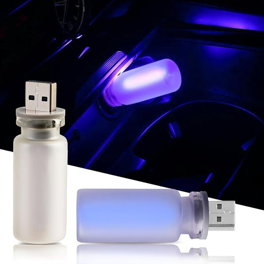 2PCS USB Lights for Car, Retro LED Car Interior Lamp Ambient Lighting, Universal USB Plug Lights for Cars, bedrooms, Camping, Parties, Frosted Glass Bottle Decorative Night Light, Bule Light