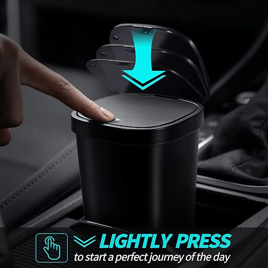 CZWL&HG 1.2L Black Plastic Mini Trash Can with Push-Button Pop Open,Cup Body Design,Easy to Clean,Comes with 140 Trash Bags- 2 Packs