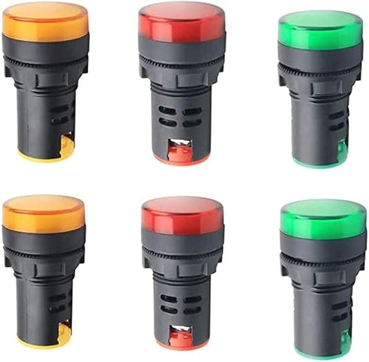 110V 20mA Energy Saving LED Indicator Light Mounting Hole Size 22mm (7/8 Inch) Red Green Yellow 6 Pcs