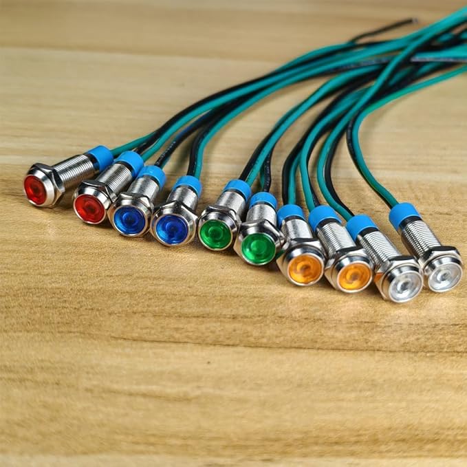 10pcs 6mm 3V-4.5V-5V-6V-7.5V-9VDC LED Metal Indicator Light Waterproof Signal Lamp Pilot Dash Directional Car Truck Boat with Wire(Red/Orange/Blue/Green/White)