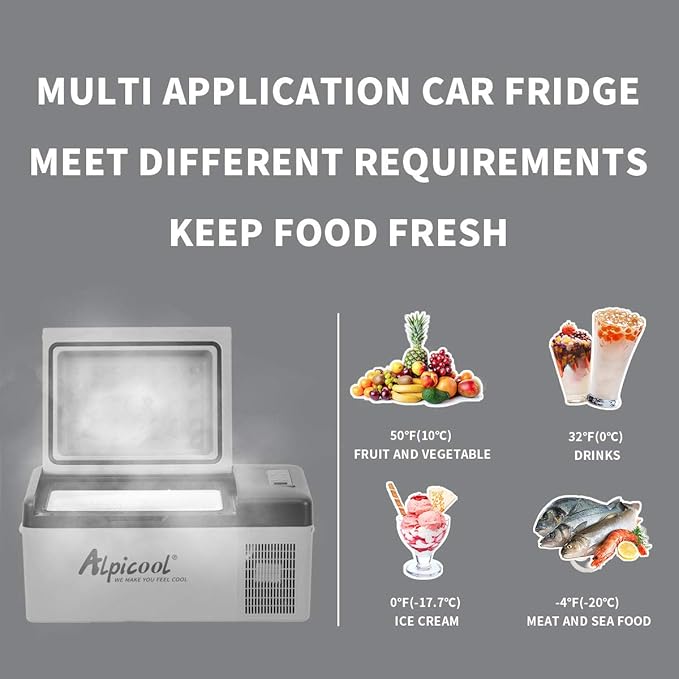 Alpicool C15 Portable Car Freezer,12 Volt Refrigerator, 16 Quart (15 Liter) Fast Cooling 12V Car Fridge -4℉~68℉, Car Cooler, 12/24V DC and 100-240V AC for Outdoor, Camping, RV, Truck, Boat