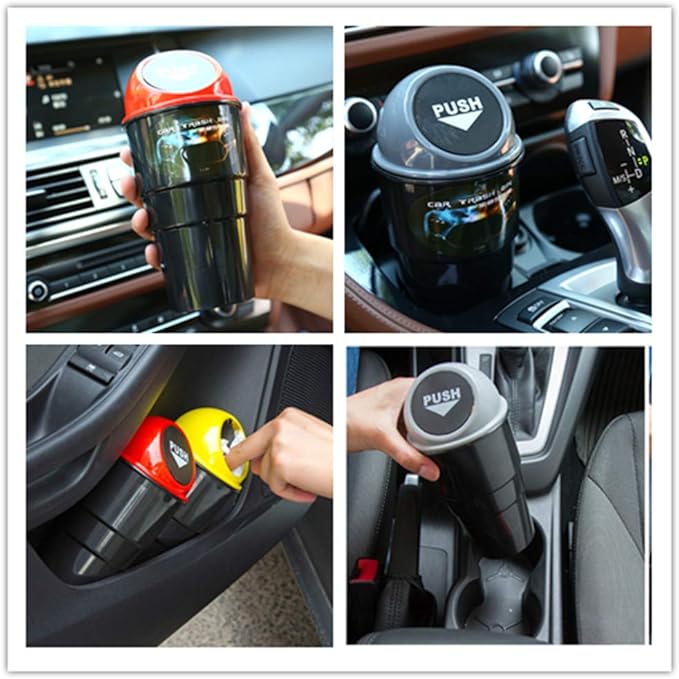 Mini Car Auto Garbage Trash Can Automotive Waste Storage Fits Cup Holder for Office Desk Trash Can (Blue)
