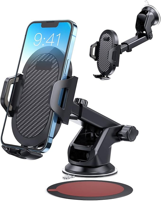Car Phone Holder Mount, [Strong Suction Cup] [Military Grade Durable] for Windshield and Dashboard, Adjustable Long Arm Compatible with iPhone 16 15 14 Pro Max and All Smartphones (Grey)