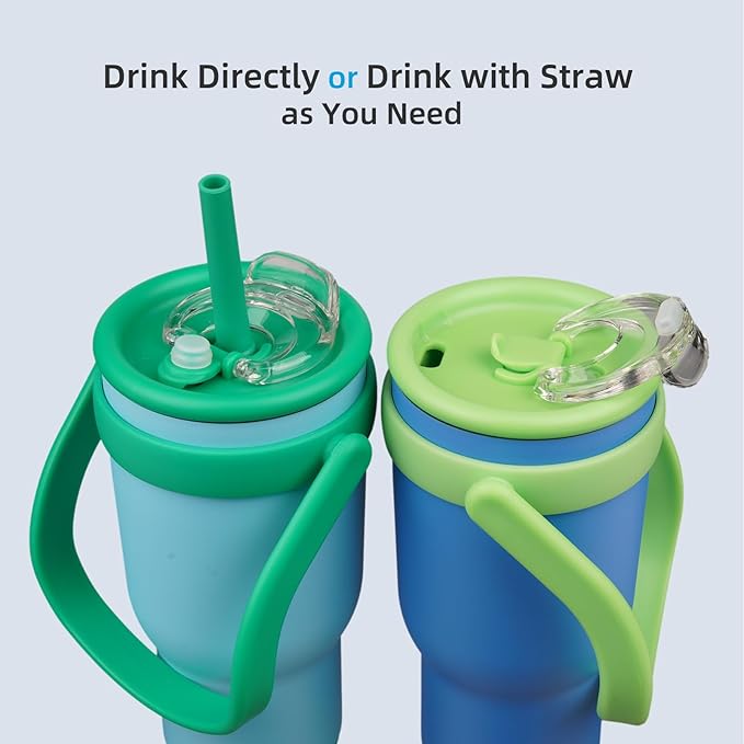 BJPKPK 30 OZ Insulated Travel Tumbler with Handle and Straw, Stainless Steel Water Bottle, Double Wall Vacuum Insulated Mug, for Work, Car, Travel, Sky Blue