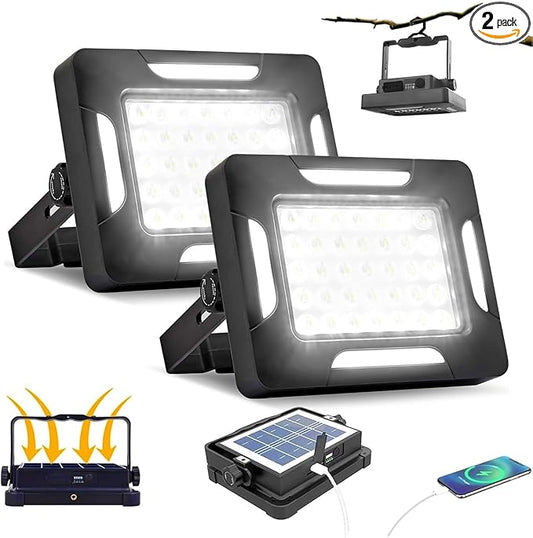 LED Solar Portable Camping Lights with Magnetic dimmable, 2000LM Solar Rechargable Camping Lanten with Stand, IP67 Wateproof, 5 Light Modes Portble Flood Light,Work Lights for Indoor Outdoor