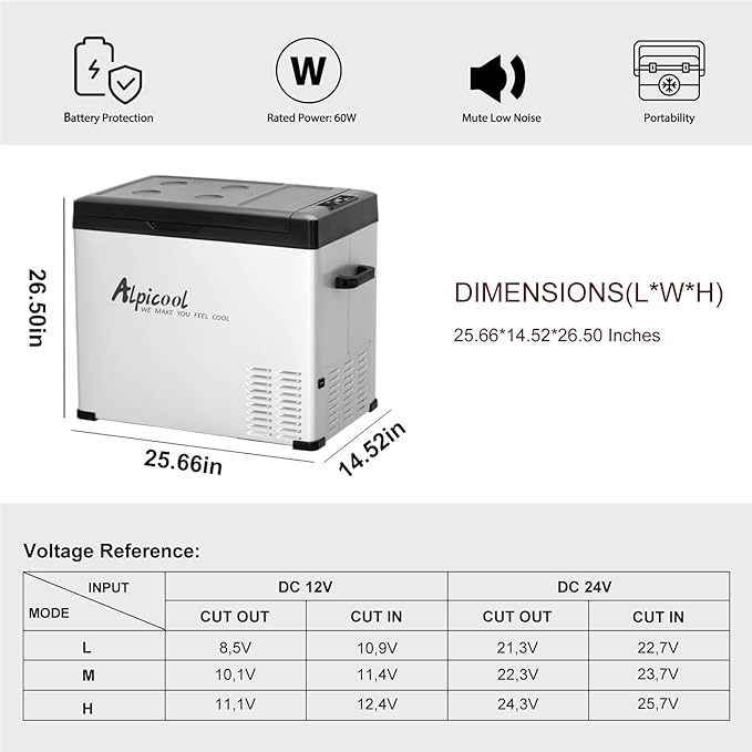 Alpicool C50 Portable Refrigerator 47 Quart(44.4Liter) 12 Volt Car Freezer for Vehicle, Truck, RV, Boat, Mini Fridge Freezer for Travel, Outdoor, Home -12/24V DC and 110-240V AC (Black and Silver)