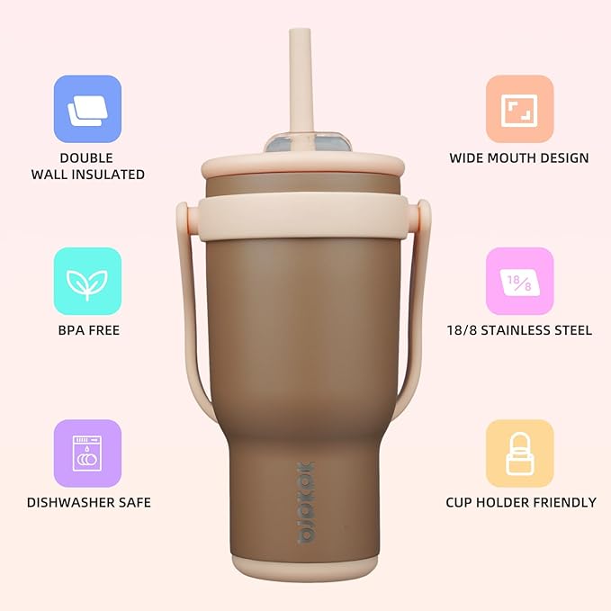 BJPKPK 30 OZ Insulated Travel Tumbler with Handle and Straw, Stainless Steel Water Bottle, Double Wall Vacuum Insulated Mug, for Work, Car, Travel, Coffee