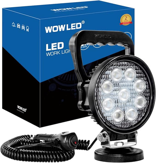 WFPOWER Magnet Light Bar, Magnetic Base, Cigarette Lighter Powered, Portable LED Flood Light Work Lamp for Car Off-road SUV Trailer Tractor Truck Engineering Maintenance Garage Camping (27W Round)