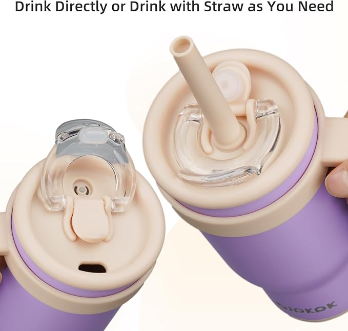 BJPKPK 18 OZ Insulated Travel Tumbler with Handle and Straw, Stainless Steel Water Bottle, Double Wall Vacuum Insulated Mug, for Work, Car, Travel, Purple