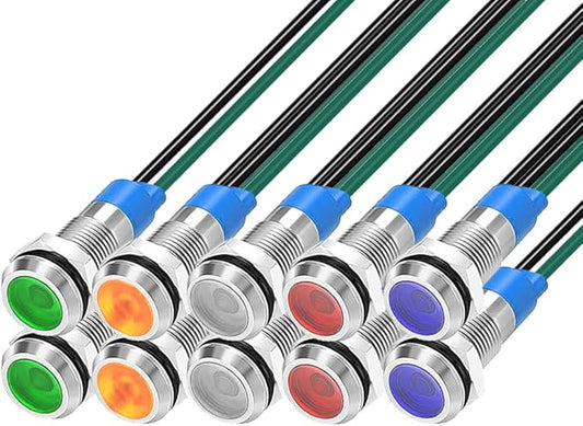 10pcs 6mm 3V-4.5V-5V-6V-7.5V-9VDC LED Metal Indicator Light Waterproof Signal Lamp Pilot Dash Directional Car Truck Boat with Wire(Red/Orange/Blue/Green/White)