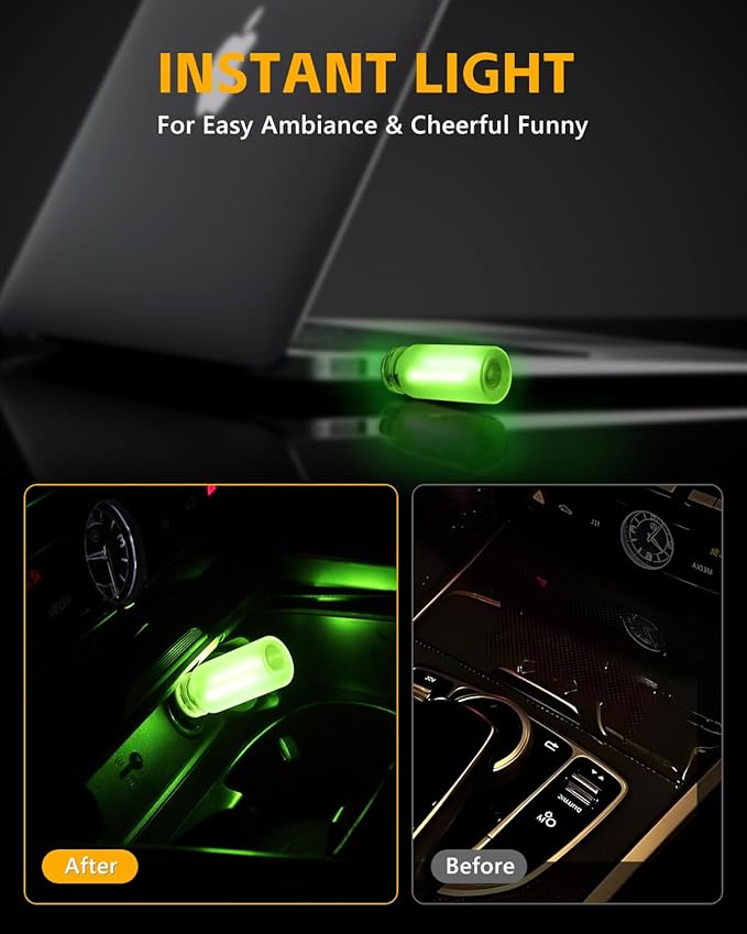 2PCS USB Car Lights, Touch Adjustment Lights, Plug in USB Vehicle Interior Ambient Light, Mini LED Retro Bulb Frosted Glass Night Light for Camping, Holiday Decoration, Party, Bedroom (Green)