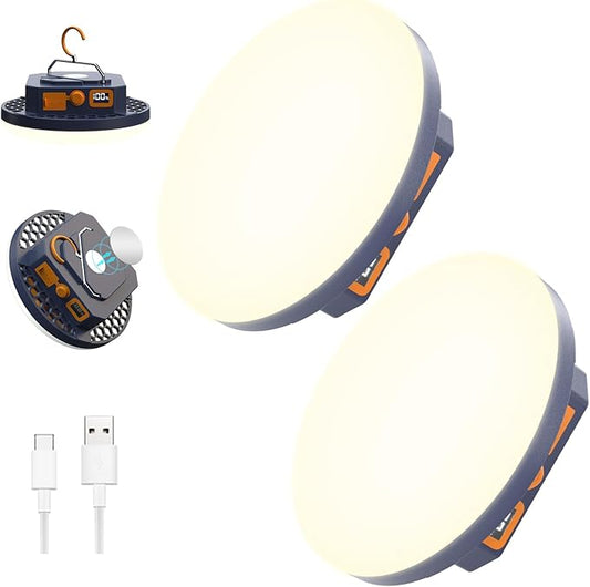 2pcs 10000mAh Rechargeable Camping Light Brightness Stepless Dimming, IP45 Waterproof Tent Light Power Failure (Warm)