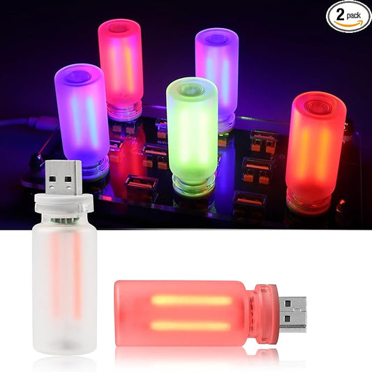 2PCS USB Car Lights, Touch Adjustment Lights, Plug in USB Vehicle Interior Ambient Light, Mini LED Retro Bulb Frosted Glass Night Light for Car, Camping, Holiday Decoration, Party, Bedroom (Red)