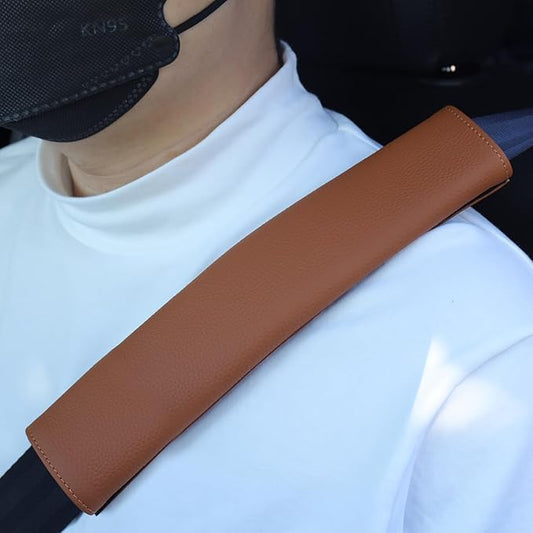 Car Seat Belt Covers for Adults Soft Leather Seatbelt Shoulder Pad Neck Cushion Protector Comfortable Driving Car Accessories Truck SUV Airplane Backpack (SC01Brown-12.4in-1Pack)
