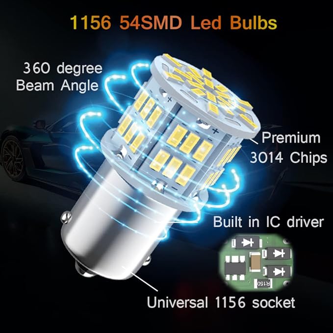 1156 Led Bulb Reverse Light, 1141 1003 7506 BA15S Bulbs, 12V-24V 54SMD Used for Truck Car Backup Reverse Lights, Tail Parking Lights,Camper Trailer RV Interior Light, 2pcs White