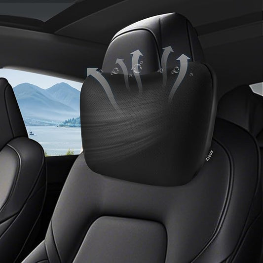 Upgraded Car Seat Neck Pillow - Adjustable Height Headrest Cushion - for Tesla Models 3/Y/S/X High Elastic Pearl Cotton Interior and Ventilated Nappa Leather - Neck Pain Relief (1 Pack Black)