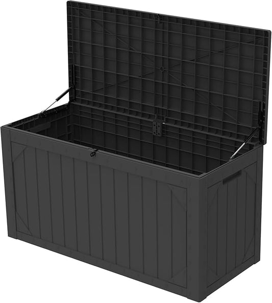 100 Gallon Outdoor Storage Box Waterproof Lockable Resin Deck Box Large, Patio Storage Bin for Pool Accessories Cushion Furniture, Garden Tools, UV-Resistant Outside Delivery Black