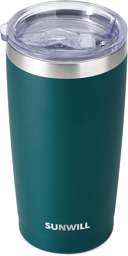 SUNWILL Travel Coffee Tumbler 20 oz, Insulated Mug with Lid, Stainless Steel Cup for Outdoor, Powder Coated Dark Green
